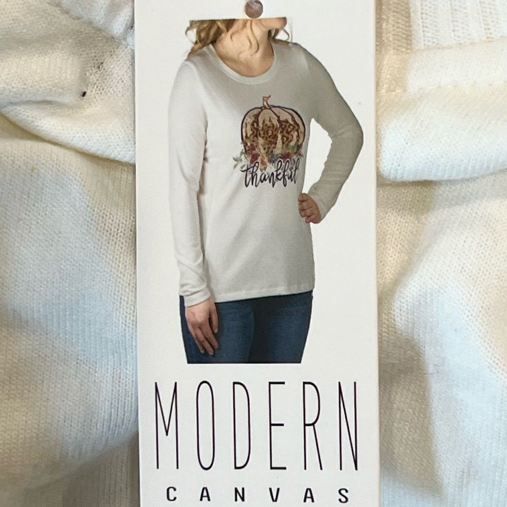 Women’s Fall Long Sleeve Thankful Pumpkin Graphic Tee - Picture 6 of 9
